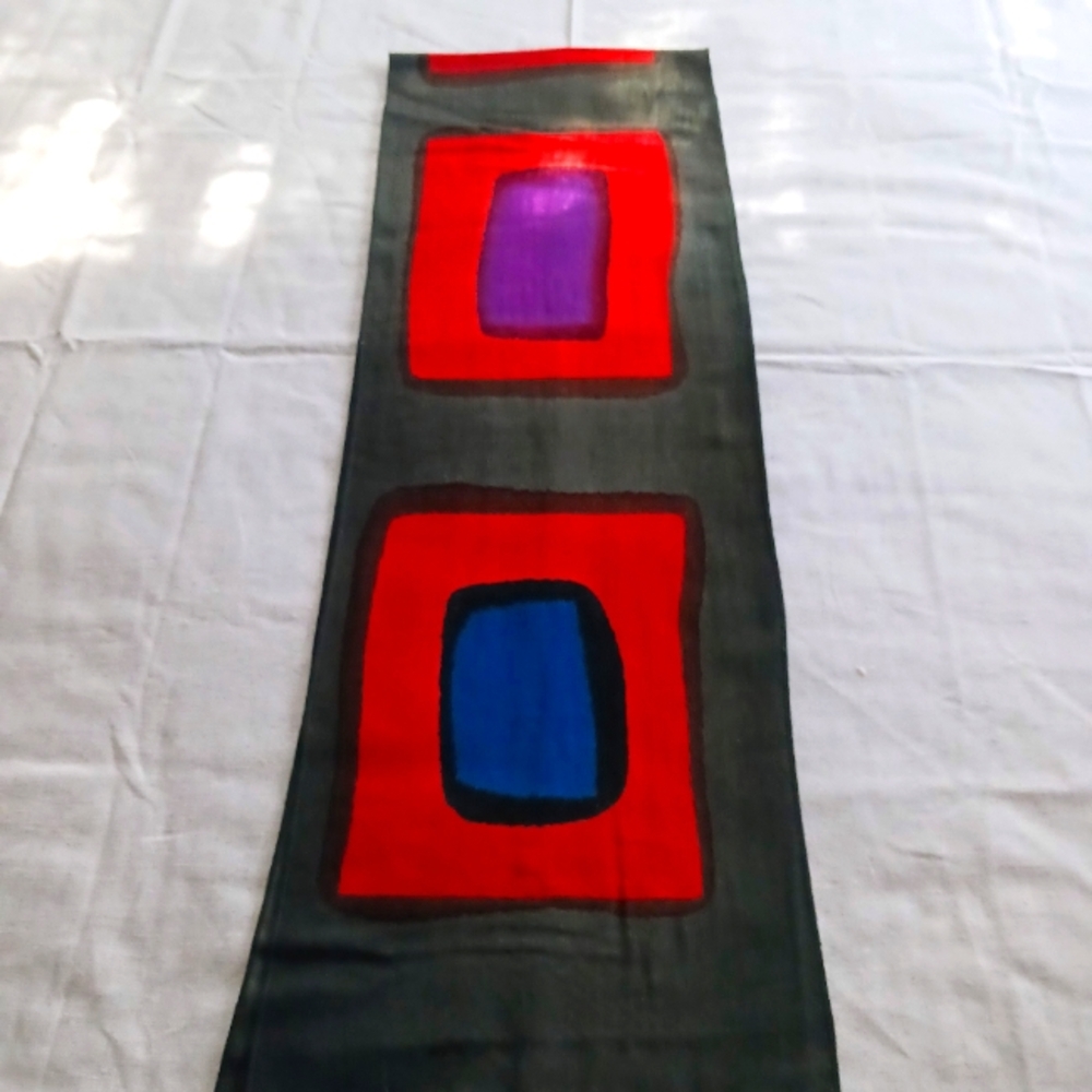 Vintage Abstract Scarf Rectangular Fine Cotton Br… - image 1